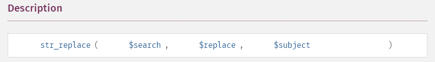 Once we clear descriptions and optional part we get str_replace() simplest form