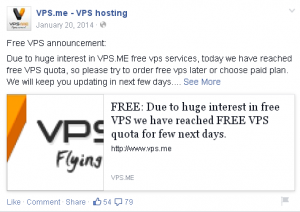 VPS.me Facebook Announcement