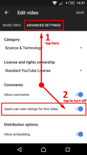 YouTube Studio App - Thumbs Down Downvoting - How To Disable Ratings - Part 2