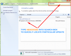 Windows 7 List of Installed Updates - How To Remove KB3035583