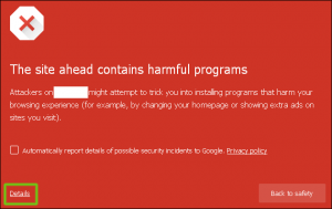 Google Chrome - The site ahead contains harmful programs