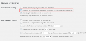 WordPress Admin Dashboard - TrackBack & PingBack Settings
