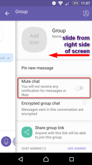 Viber App Groups - How To MUTE Group from Sidebar Slide Menu