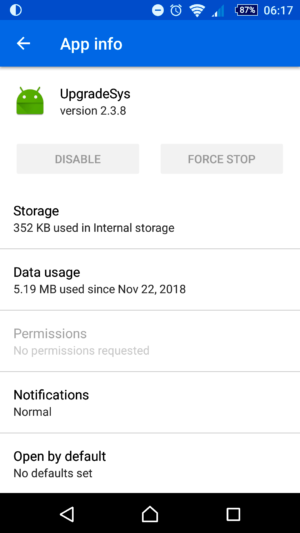 Android UpgradeSys App Info