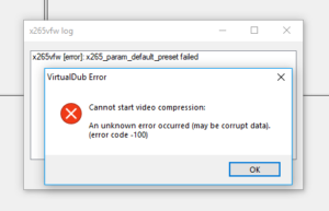 VirtualDub & x265vfw Codec - x265_param_default_preset failed error