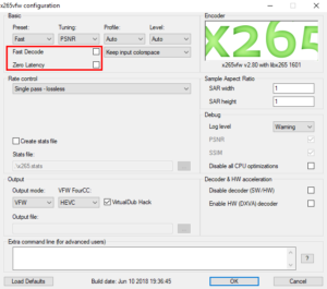 VirtualDub x265vfw Configuration