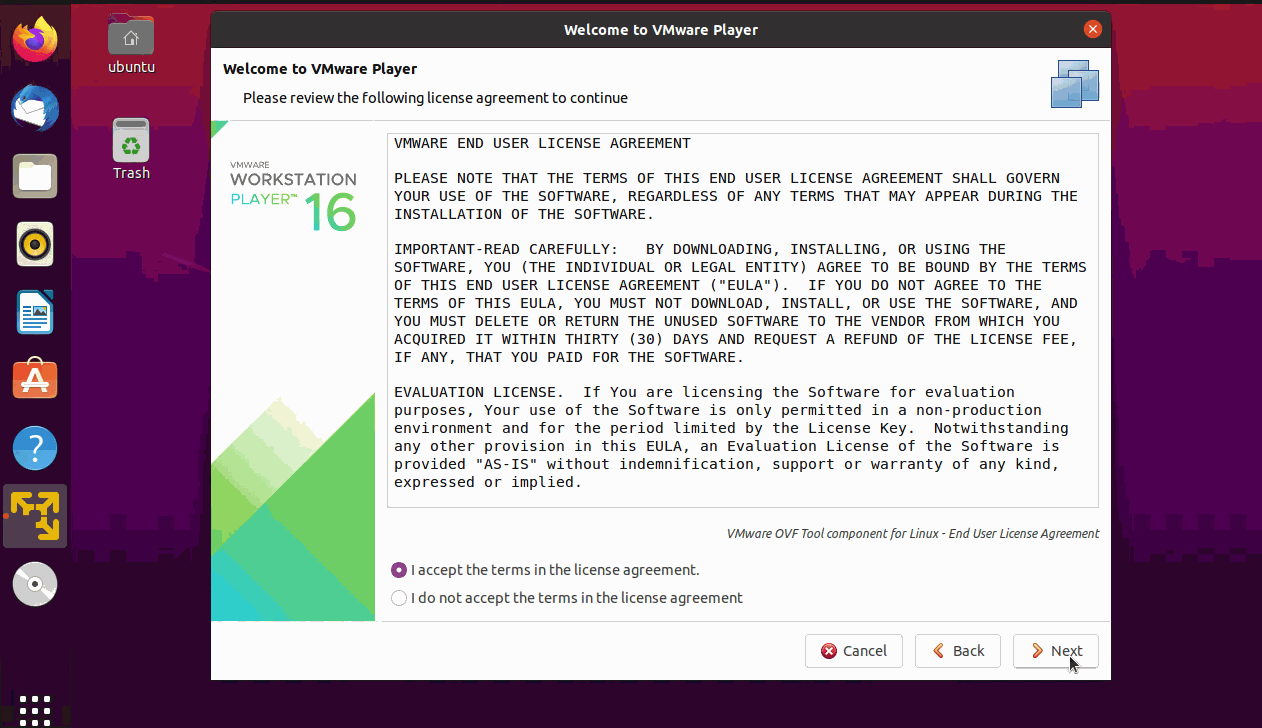 vmware workstation player install ubuntu
