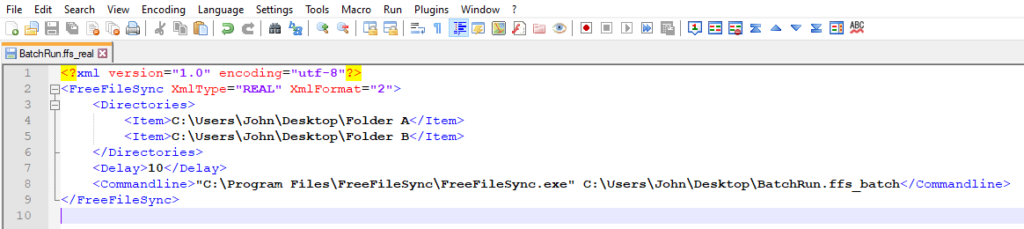 FreeFileSync ffs_real XML File Code Example