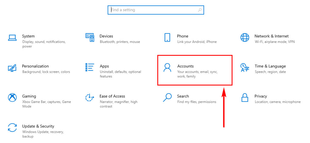 Microsoft Windows 10 - How To Disable Sign-In After Sleep - STEP 1 - Microsoft Windows Settings - User Accounts