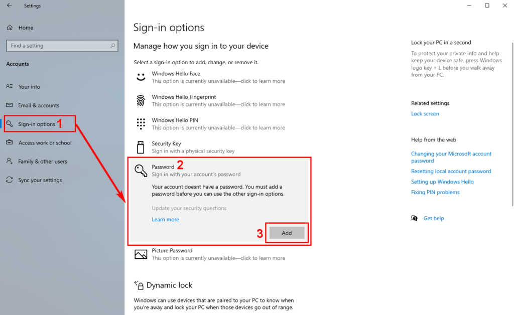 Microsoft Windows 10 - How To Disable Sign-In After Sleep - STEP 2 - How To Add Account Login Password