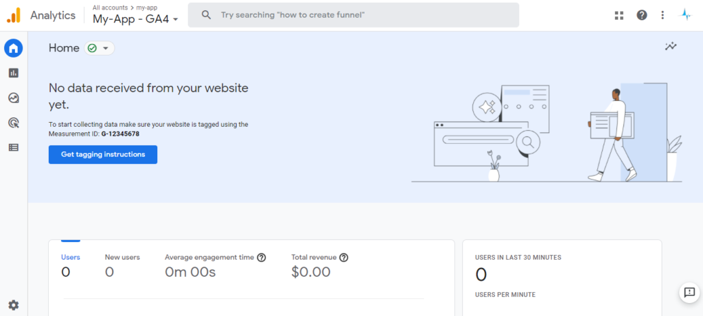 Google Analytics GA4 Property Setup #4 Home Page (No Data Yet)