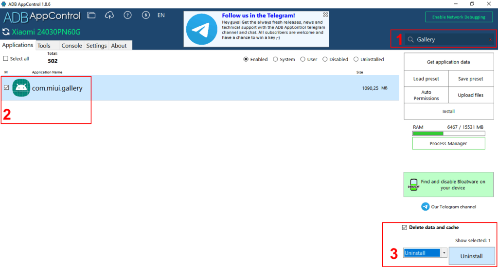 ADB AppControl - Xiaomi Gallery App Uninstall